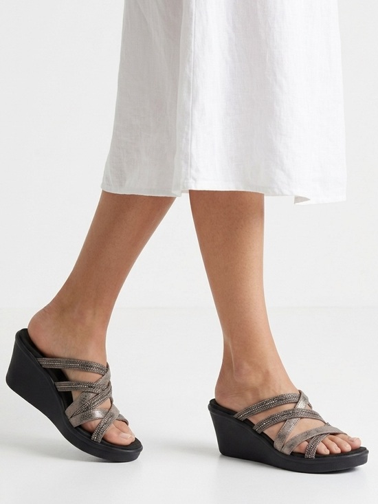 Skechers Shoes - Skechers Cali Rumble On Classy Way Pewter Wedge Sandals Multi Strap Slide Womens